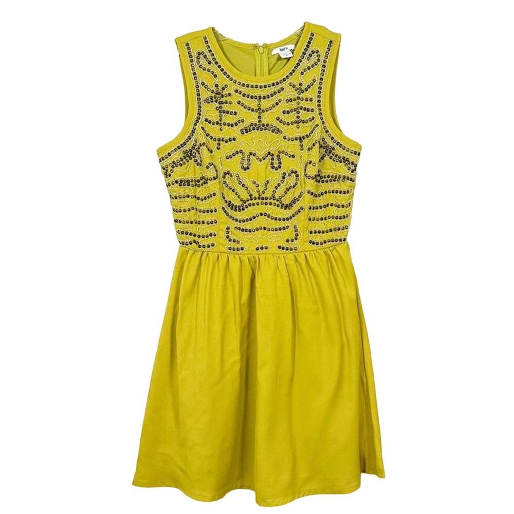 Bar III Women's Chartreuse Beaded Sleeveless Mini Dress Green Yellow Size Small